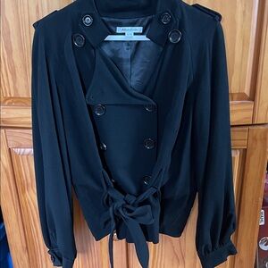 Katherine Barclay!  Black Double-Breasted Tie-Waist Coat